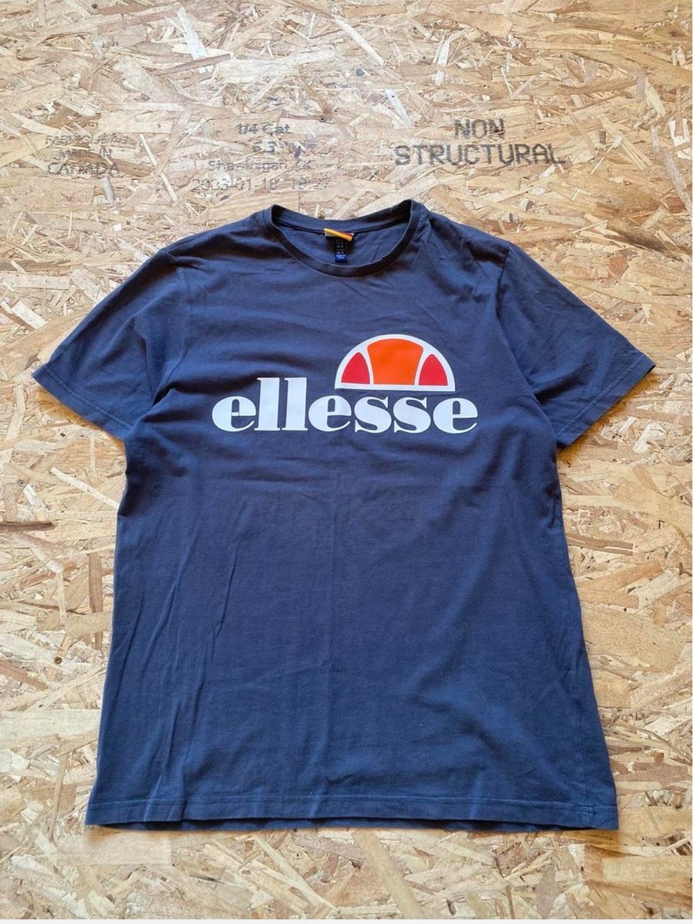 Ellesse Navy Short Sleeve Logo Tee with Orange Accent